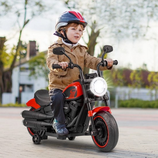 Motocicleta electrica pentru copii cu pedala, muzica si far cu lumina - Rosu