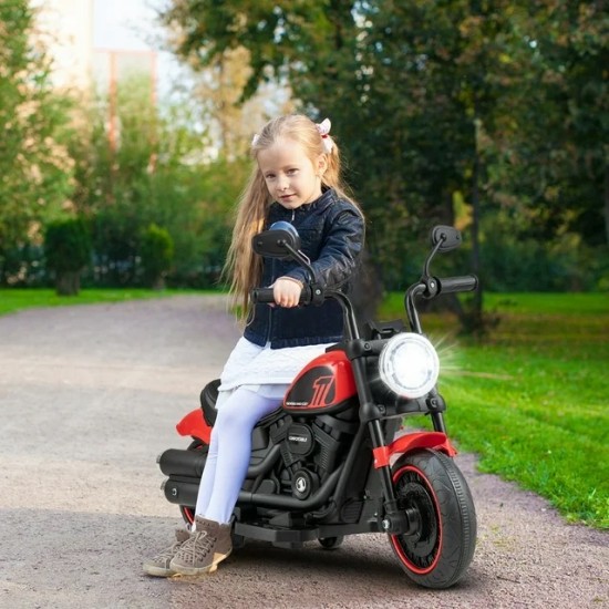 Motocicleta electrica pentru copii cu pedala, muzica si far cu lumina - Rosu