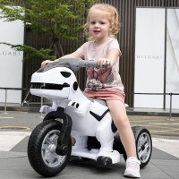 Motocicleta electrica pentru copii cu 2 motoare 12V Dinozaur Alb