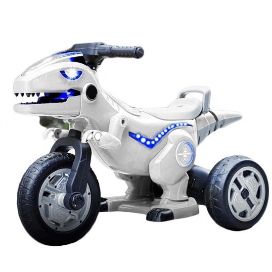 Motocicleta electrica pentru copii cu 2 motoare 12V Dinozaur Alb