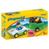 Playmobil 1.2.3 - Masina cu remorca si calut