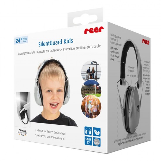 Casti antifonice pentru copii, protectie auditiva, SNR 27, 5+ ani, Reer SilentGuard Kids gri