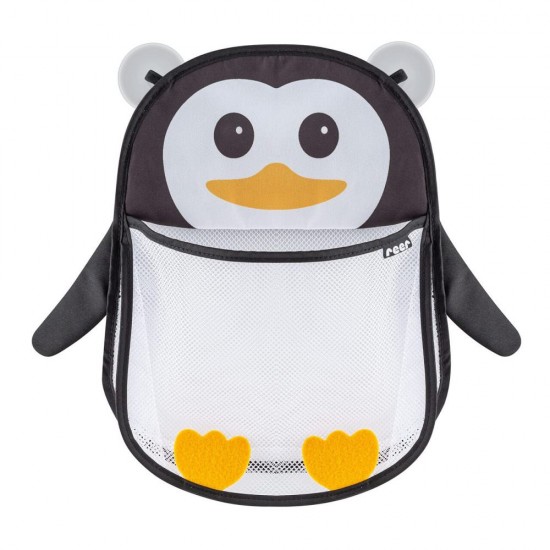 Saculet din plasa pentru jucarii de baie, prindere cu ventuze, forma de pinguin, fara BPA, 0+ luni, Reer MyHappyPingu 76062