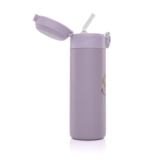 Sticla de baut cu pai din silicon pentru copii, din otel inoxidabil, 350ml, violet, Reer