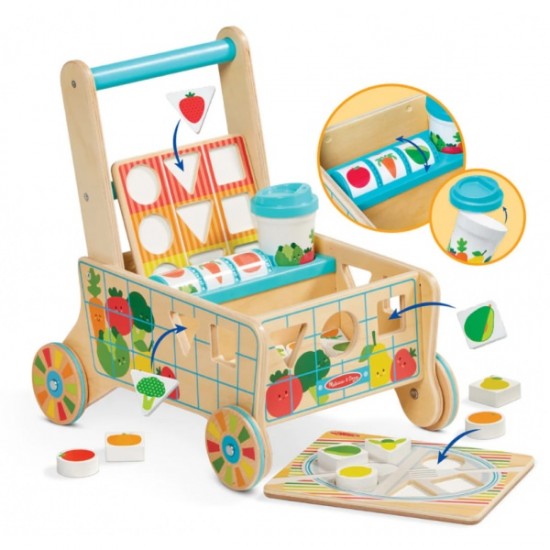 Carucior premergator din lemn cu set de jucarii educative Melissa and Doug