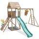 Complex de joaca FrontierFort Max cu Monkey Bars si 2 leagane, tobogan verde 2.9 m, Dunster House