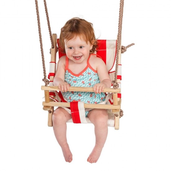 Leagan pentru copii cu scaun din panza rosu - alb KBT