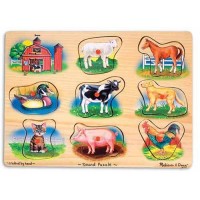 Puzzle lemn cu sunete Melissa and Doug 8 piese - Animale de la ferma