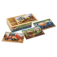 Set 4 puzzle lemn in cutie Vehicule pentru constructii Melissa and Doug