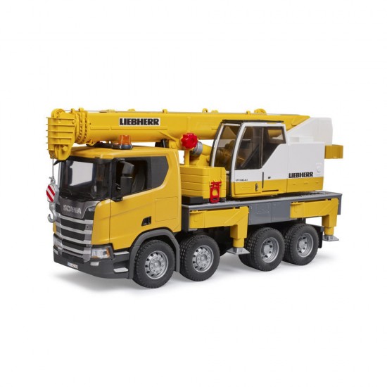 Camion cu macara Bruder Scania Super 560R Liebherr cu lumini si sunete