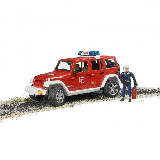 Jeep Wrangler Unlimited Rubicon de pompieri cu figurina Bruder