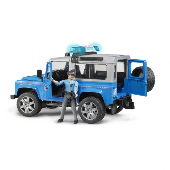 Masina de politie Land Rover Defender cu politist si accesorii Bruder