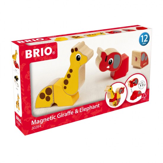 Set constructie girafa si elefant cu magnet Brio