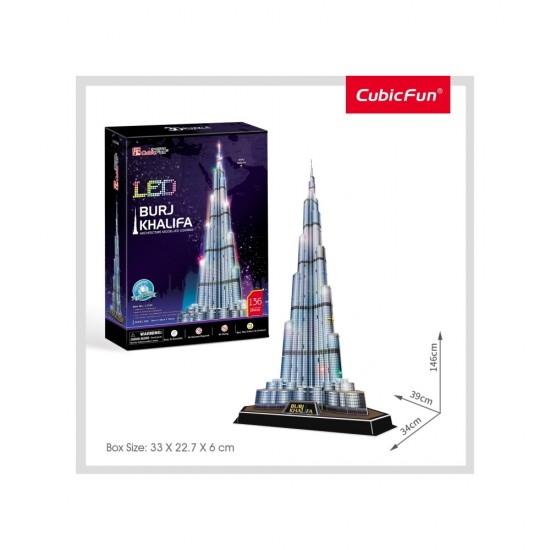 Puzzle 3D cu led Burj Khalifa 136 piese