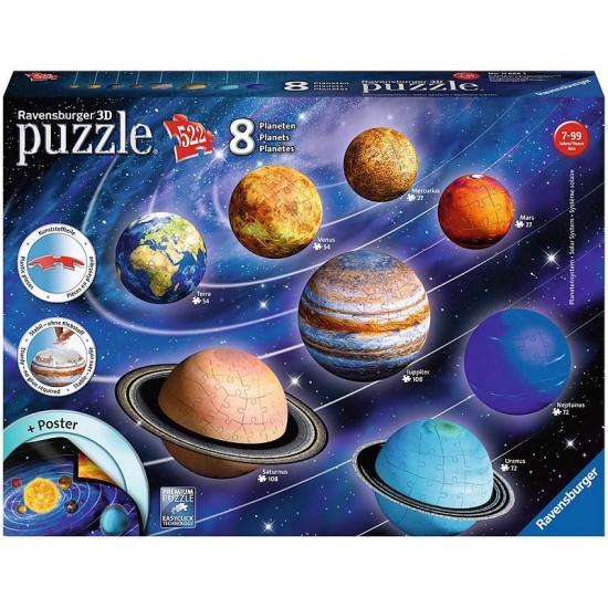 Puzzle 3D sistemul solar - 27/54/72/108 piese