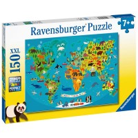 Puzzle harta lumii cu animale 150 piese Ravensburger