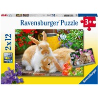 Puzzle porcusor de guinea si iepuras 2x12 piese Ravensburger