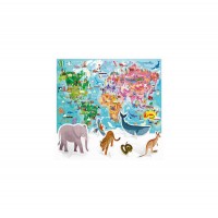 Puzzle Headu - Turul lumii 108 piese cu animale 3D