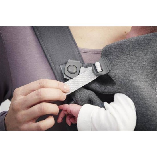 Marsupiu anatomic BabyBjorn Mini cu pozitii multiple de purtare Dark Grey 3D Jersey