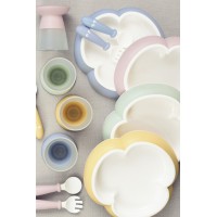 Set hranire BabyBjorn Powder Yellow - Farfurie, lingurita, furculita si pahar pentru bebe