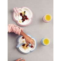 Set hranire BabyBjorn Powder Blue - Farfurie, lingurita, furculita si pahar pentru bebe