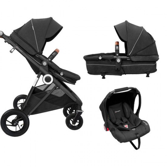 Carucior 3 in 1 Air Halime black – cadru Black BabyGo