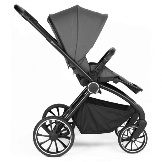 Carucior 3 in 1 BabyGo Harmony Grey cu maner reglabil pe inaltime, cadru Black