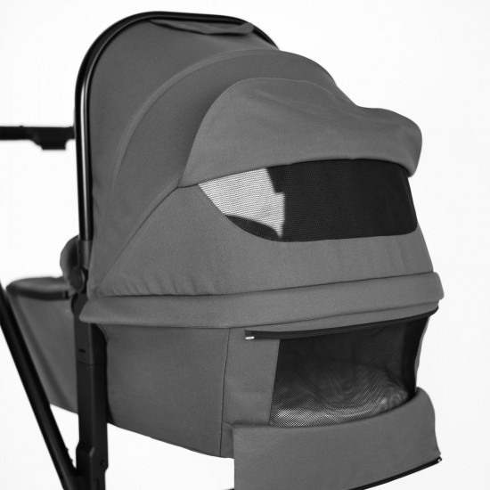 Carucior 3 in 1 BabyGo Harmony Grey cu maner reglabil pe inaltime, cadru Black