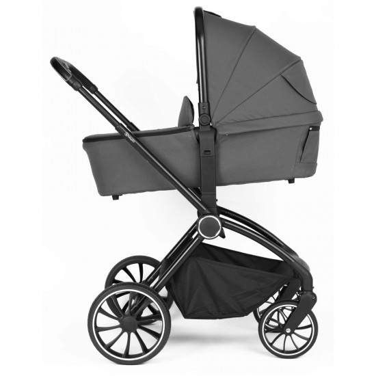 Carucior 3 in 1 BabyGo Harmony Grey cu maner reglabil pe inaltime, cadru Black