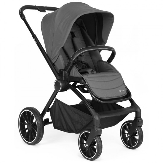 Carucior 3 in 1 BabyGo Harmony Grey cu maner reglabil pe inaltime, cadru Black