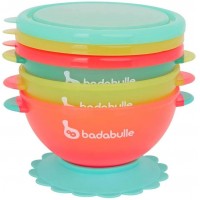 Set 3 boluri colorate pentru mancare cu suport inclus Badabulle