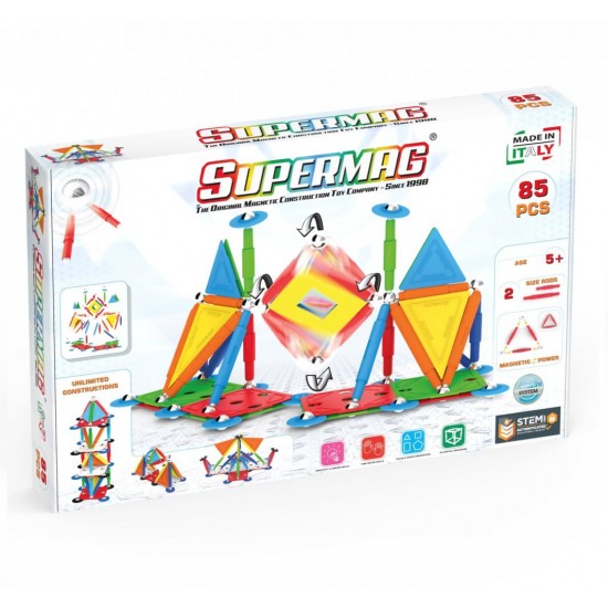 Set de constructie magnetic Supermag Projects Multicolor 85 piese