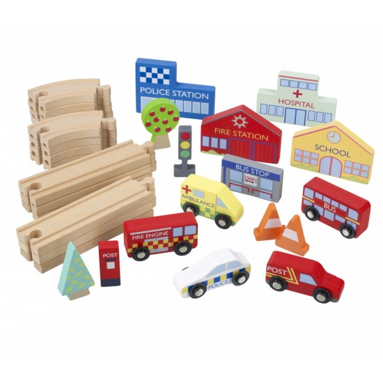 Circuit din lemn cu vehicule utilitare Orange Tree Toys