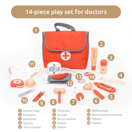 Set de joaca doctor din lemn 14 piese UMU Toys