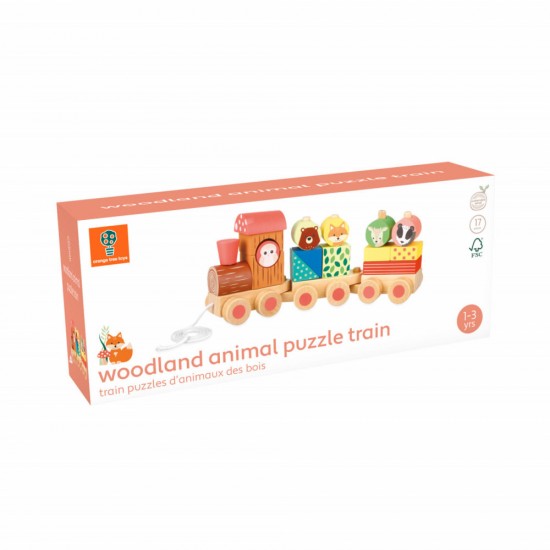 Trenulet din lemn cu forme si animale Orange Tree Toys
