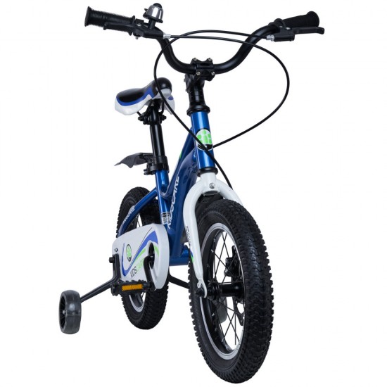 Bicicleta pentru copii 3-6 ani HappyCycles KidsCare, roti 14 inch, cu roti ajutatoare si frane pe disc, albastru