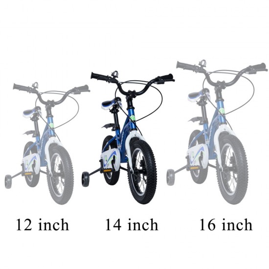 Bicicleta pentru copii 3-6 ani HappyCycles KidsCare, roti 14 inch, cu roti ajutatoare si frane pe disc, albastru