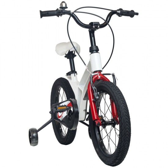 Bicicleta pentru copii 5-8 ani KidsCare cu cadru din magneziu, roti 16 inch, cu roti ajutatoare, alba