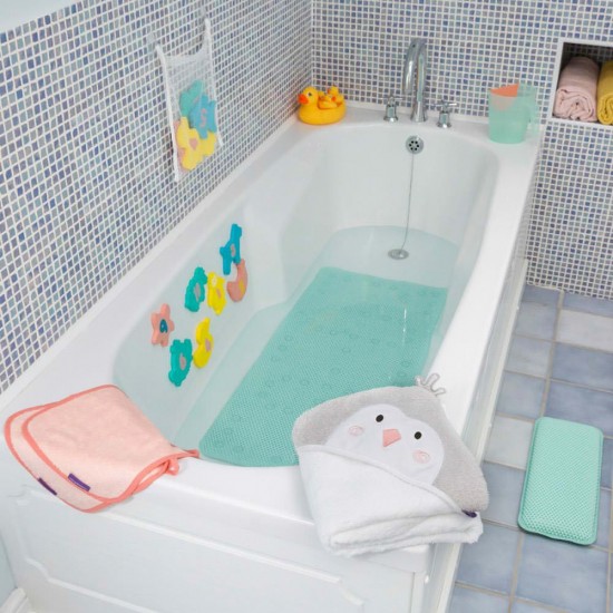 Prosop de baie pentru bebelus si mama Bamboo Penguin white Clevamama