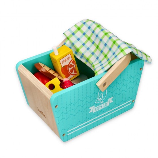 Set de joaca 26 piese din lemn, cos pentru picnic Lelin L40203