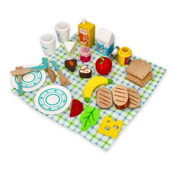 Set de joaca 26 piese din lemn, cos pentru picnic Lelin L40203