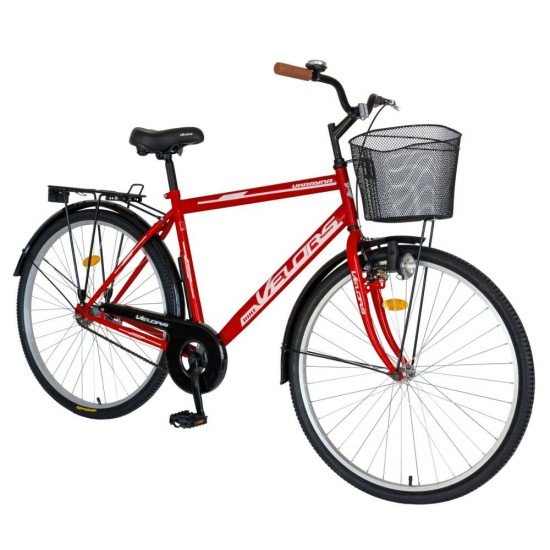 Bicicleta City 28 Inch cu frane mecanice V-Brake Velors CSV28/93A, cadru rosu cu design alb Bicicleta City 28 Inch cu frane mecanice V-Brake Velors CSV28/93A, cadru rosu cu design alb