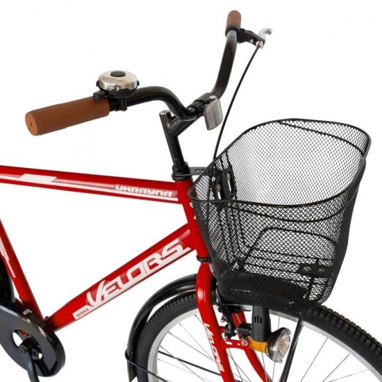 Bicicleta City 28 Inch cu frane mecanice V-Brake Velors CSV28/93A, cadru rosu cu design alb Bicicleta City 28 Inch cu frane mecanice V-Brake Velors CSV28/93A, cadru rosu cu design alb