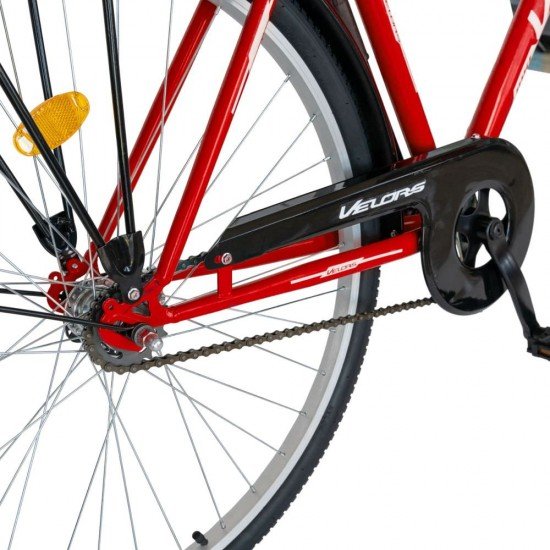 Bicicleta City 28 Inch cu frane mecanice V-Brake Velors CSV28/93A, cadru rosu cu design alb Bicicleta City 28 Inch cu frane mecanice V-Brake Velors CSV28/93A, cadru rosu cu design alb