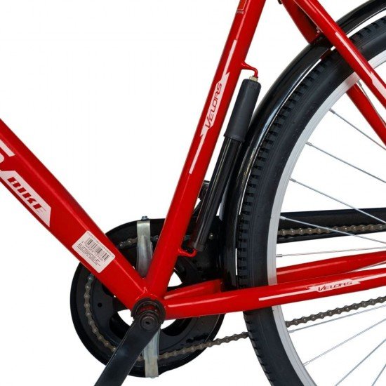 Bicicleta City 28 Inch cu frane mecanice V-Brake Velors CSV28/93A, cadru rosu cu design alb Bicicleta City 28 Inch cu frane mecanice V-Brake Velors CSV28/93A, cadru rosu cu design alb