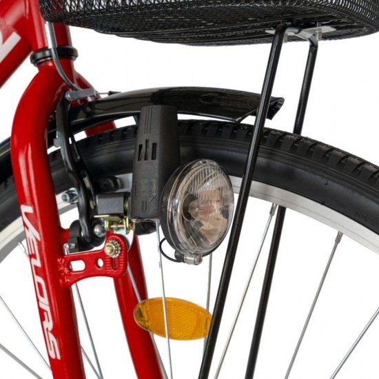 Bicicleta City 28 Inch cu frane mecanice V-Brake Velors CSV28/93A, cadru rosu cu design alb Bicicleta City 28 Inch cu frane mecanice V-Brake Velors CSV28/93A, cadru rosu cu design alb