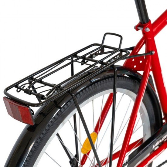 Bicicleta City 28 Inch cu frane mecanice V-Brake Velors CSV28/93A, cadru rosu cu design alb Bicicleta City 28 Inch cu frane mecanice V-Brake Velors CSV28/93A, cadru rosu cu design alb