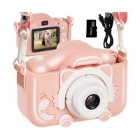 Aparat foto digital pentru copii Kitty, 2 inch, 3MP, card 16GB Kruzzel MY18070, roz