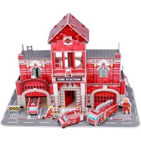 Set constructie puzzle 3D Statie de pompieri Fiesta Crafts 72 piese