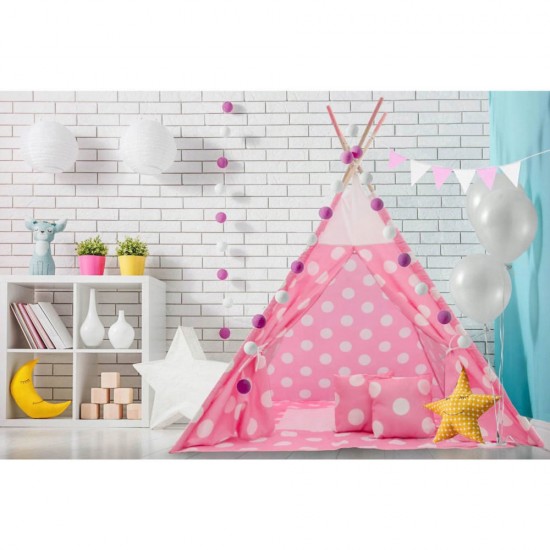 Set cort copii XXL Teepee, Cort, Covoras, 2 Perne, Ghirlanda si Geanta depozitare Tutumi TT34255